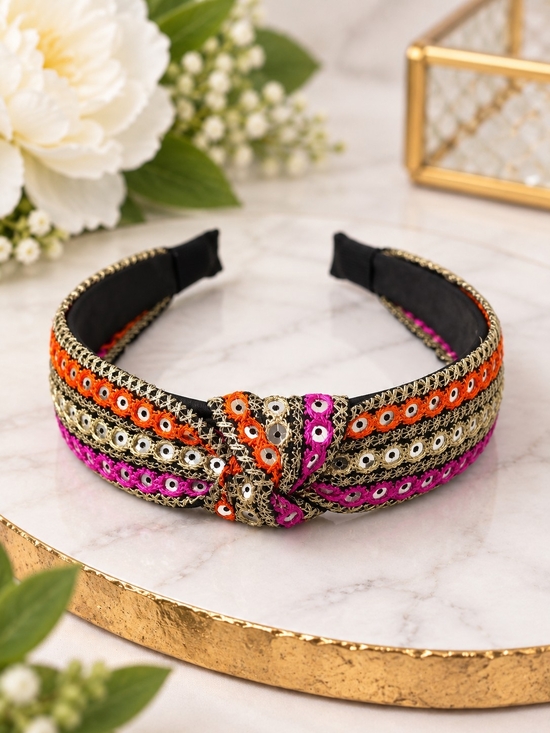 Accessories - A144. Embellished Headband in Black & Pink New